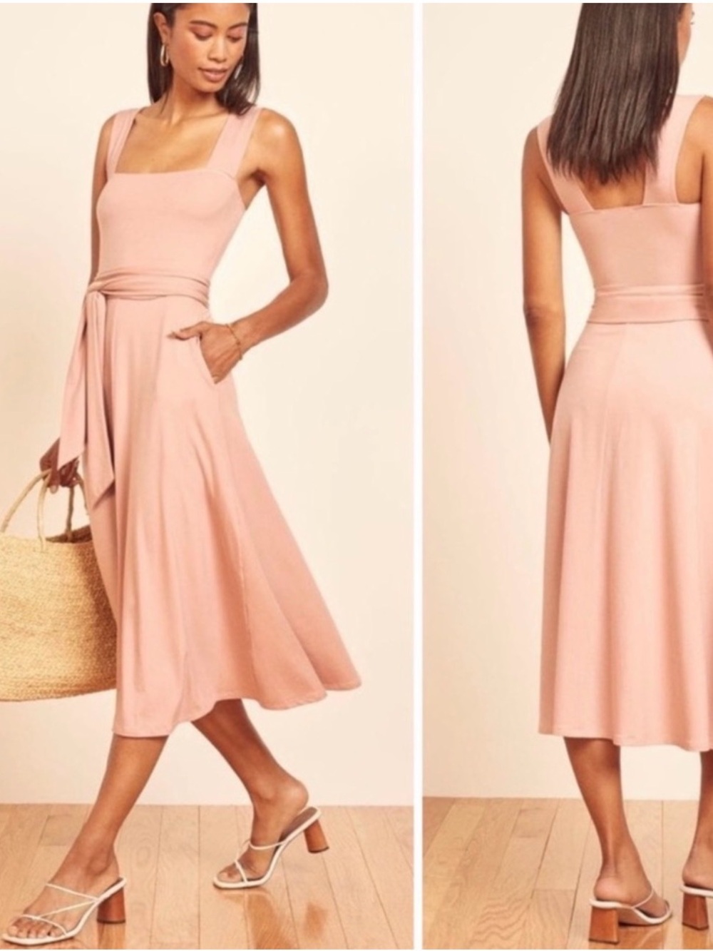 Reformation Dusty Rose Midi Dress with Waist Tie